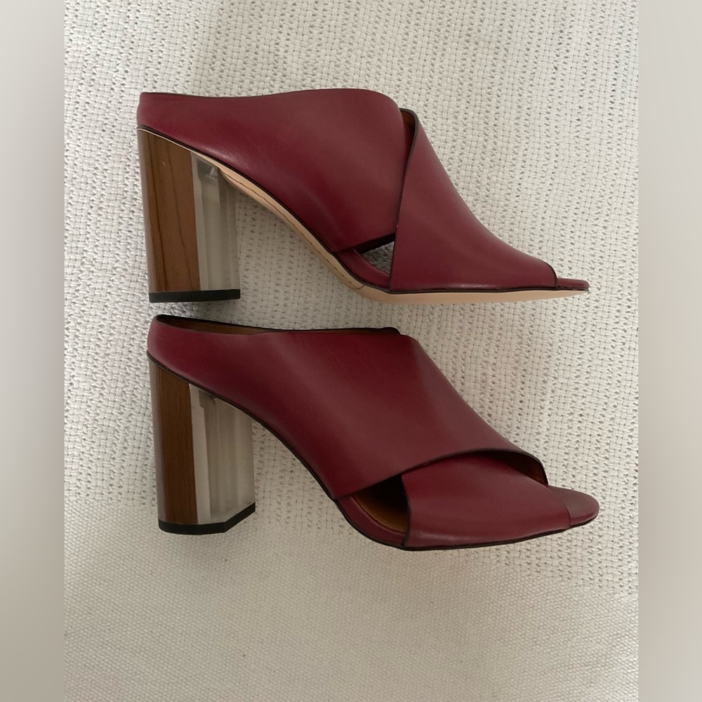 SARTO By Franco Sarto Red Leather Mules with Block Heel - Picture 10 of 11